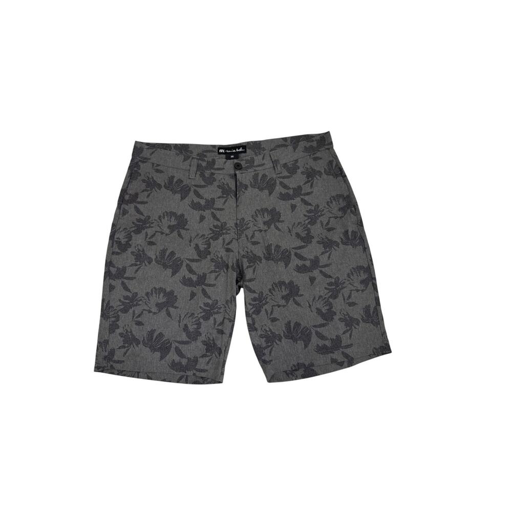 TravisMathew Shorts Gray Phantom Floral Print Hybrid Gold Active Shorts Size 36